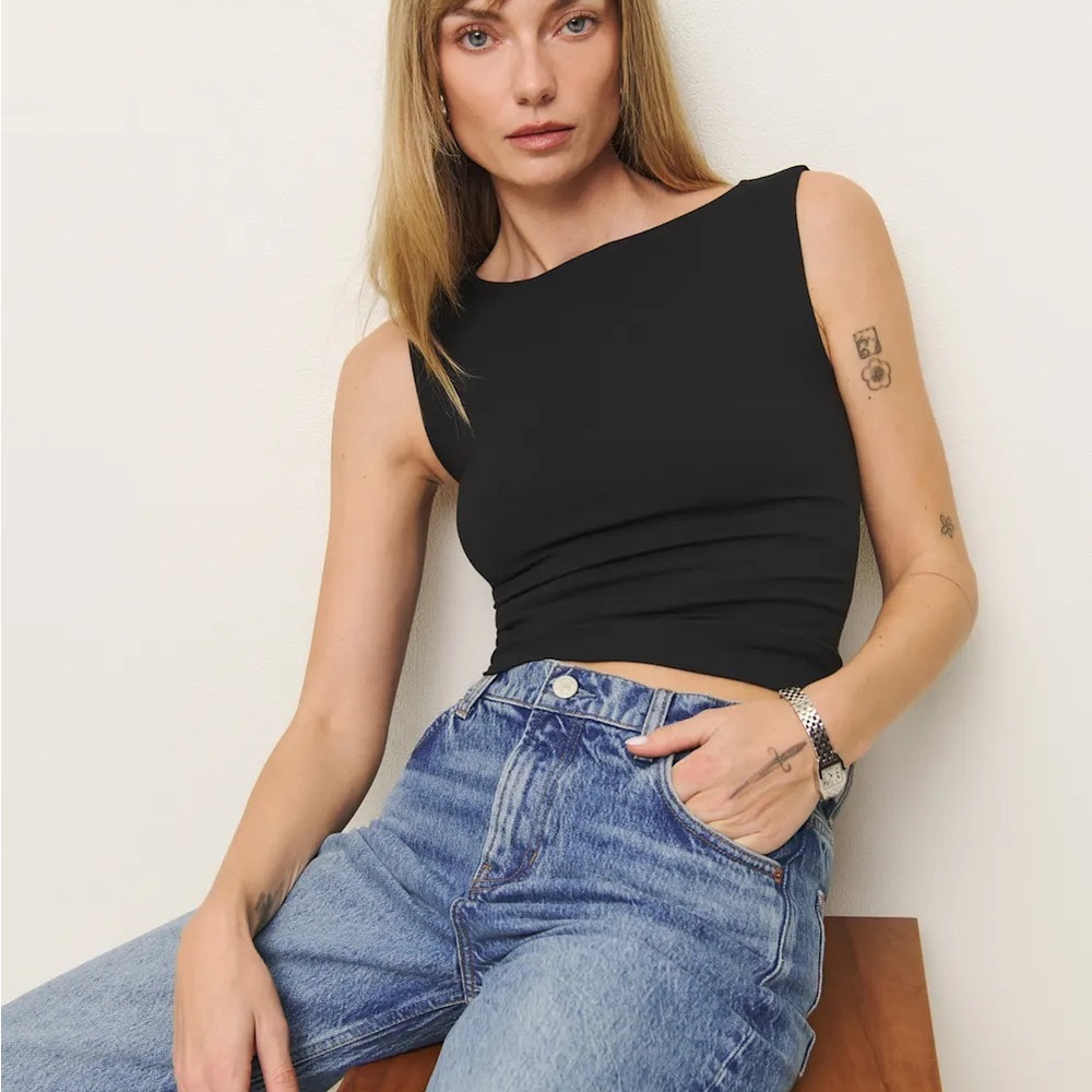 Reformation Dusk Knit Black Tank Top